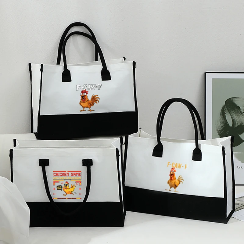2026 nuevo F-Caw-F divertido pollo Meme bolso de mujer grande Color blanco y negro bloqueado bolso de mano regalo de fiesta para madre novia