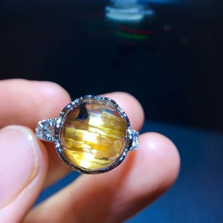 

Регулируемое кольцо из натурального золота с рутилом, круглое женское кольцо из серебра 925 пробы, 11,3/11,4 мм, золотые рутиловые бусины AAAAAA