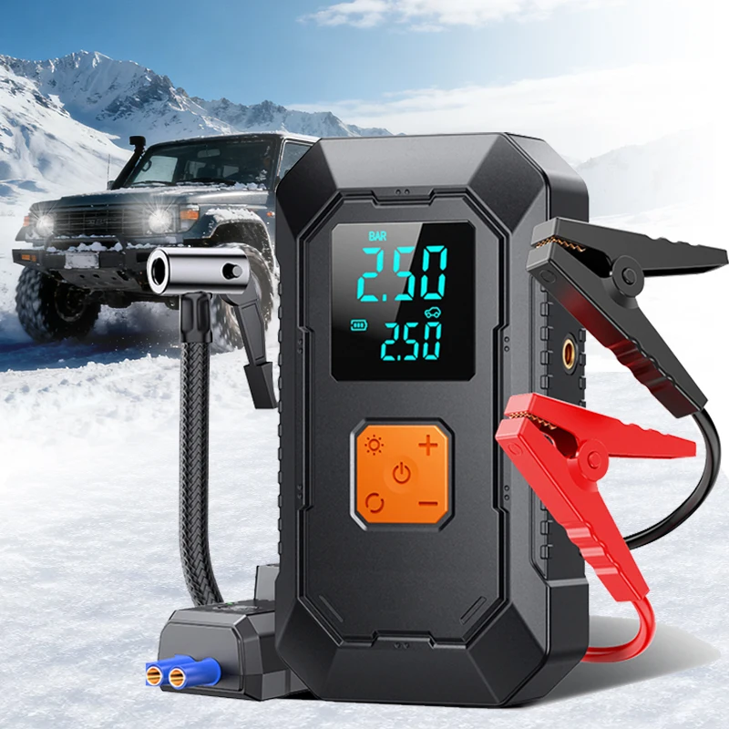 Avviatore di emergenza per auto Pompa d'aria Compressore d'aria portatile Gonfiatore per pneumatici multifunzione Avviatore per batteria per auto portatile automatico con Power Bank