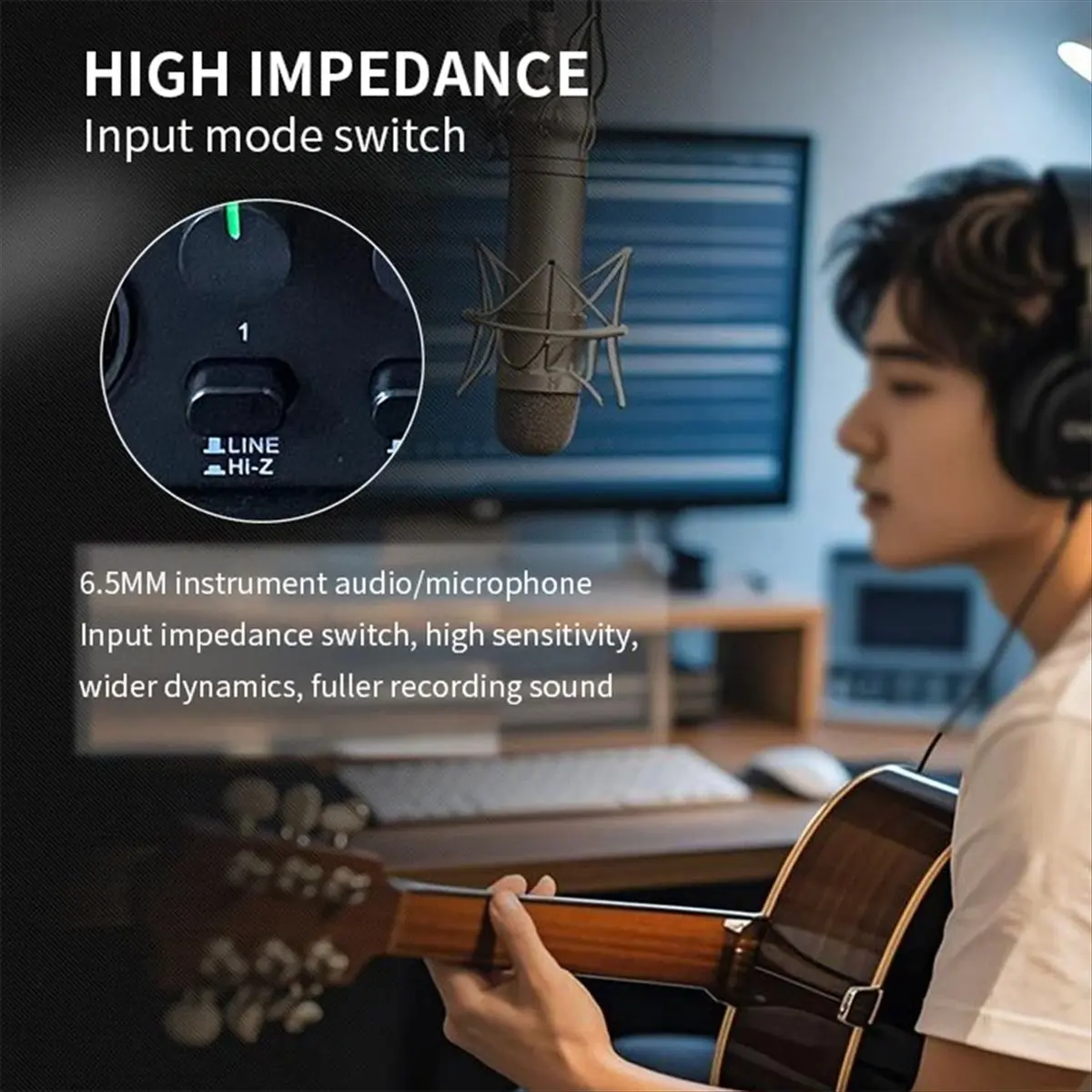 ABVB Audio Interface Professional Sound Card with Monitoring Electric Guitar Live Recording for Studio Singing Microphone