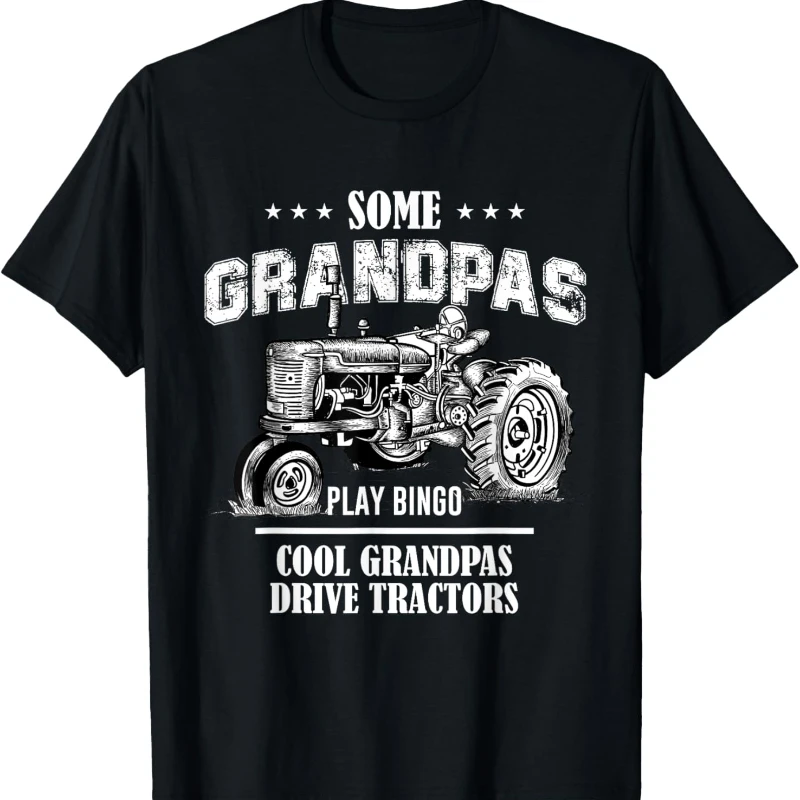 Some Grandpas Popular Play Bingo Cool Drive Vintage Tractors Gift Printed T-shirt Tops Commuter All-match Regular Short Sleeve