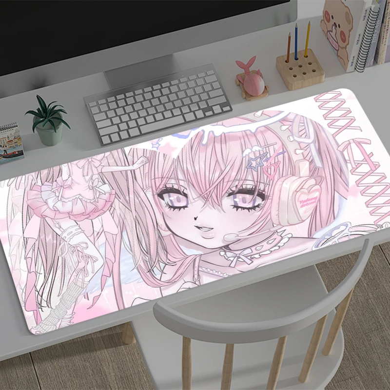 

Pink illustration girl Large Mouse pad game player keyboard pad nonslip office study desk mat floor mat coaster PC game Mousepad