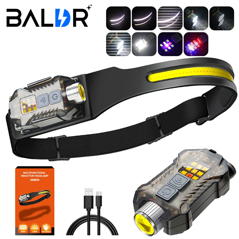 1200mAH COB LED Headlamp Induction Head Lamp USB Rechargeable with Built-in Battery Headlight Outdoor Camping Fishing Headlight