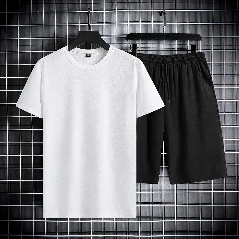 

2025 New Fashion Trend Men's Summer Short-sleeved T-shirt And Running Shorts Two-piece Set Casual Sports Fitness Suit Breathable