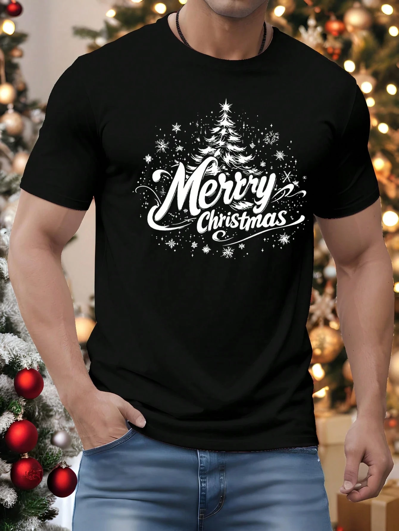 

Рождественская зимняя футболка с принтом снежинок и рождественской елки, облегающая футболка с короткими рукавами для мужчин, уютная семейная атмосфера, подходящая