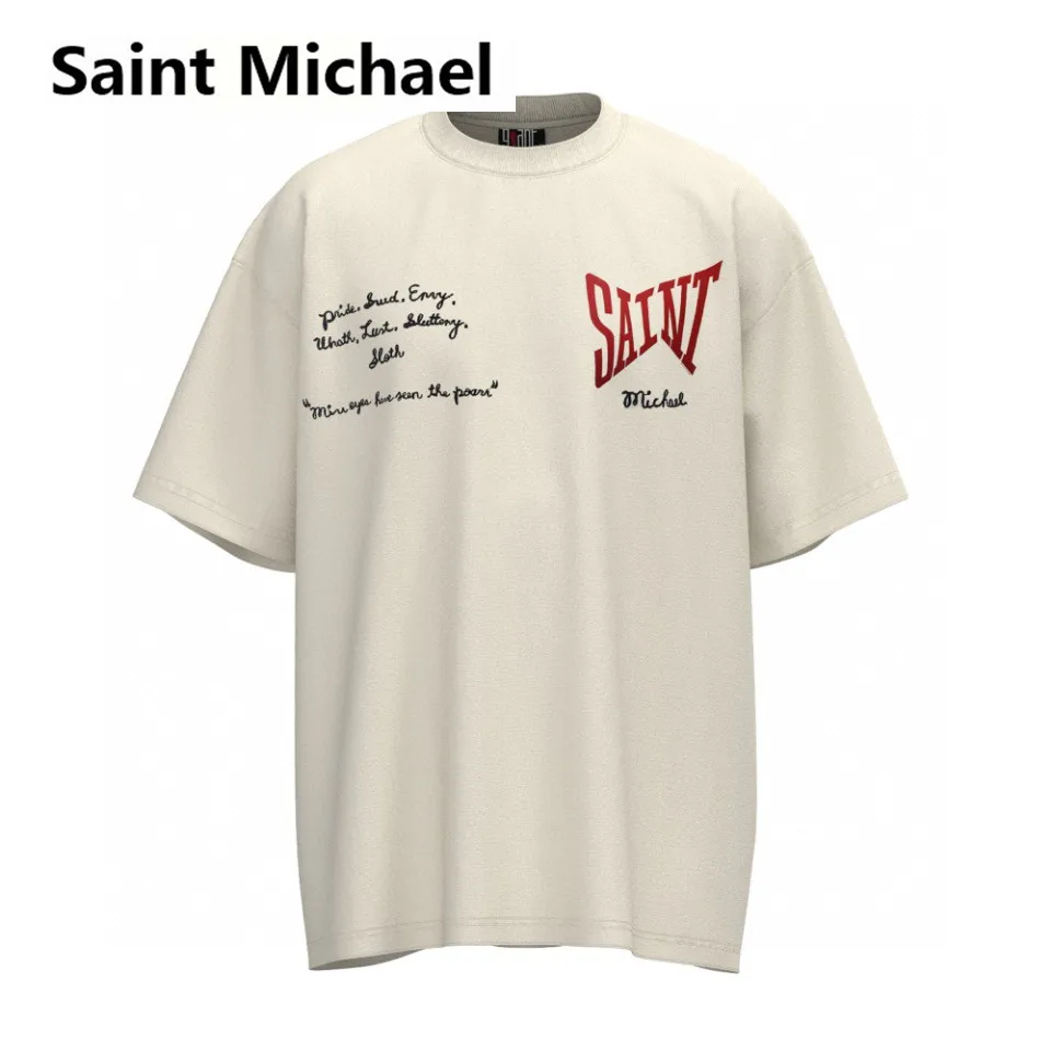 

Saint Michael high-quality niche retro letter printed short sleeved hip-hop half sleeved T-shirt for both men and women