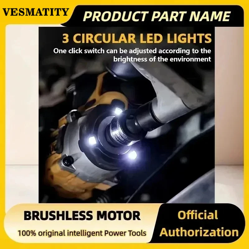 Vesmatity DDBS001 20V Cordless Brushless Impact Wrench High Torque Compact Power Tool for Truck Repair Assembly Elite Pro Max
