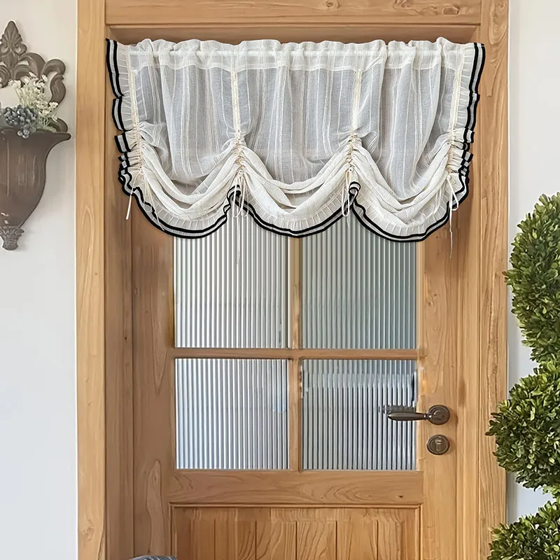 1 stück Japanische Retro Streifen Einstellbare Rüschen Spitze Sheer Vorhang Staub Partition Kleinen Vorhang Für Wohnzimmer Schlafzimmer Tür
