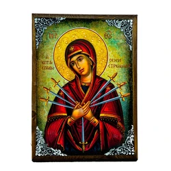 Naszej pani boleści maryi panny siedem mieczy ochraniacz Mt Athos greckiego kościoła prawosławnego ikona płótnie Wall Art dla Home Decor