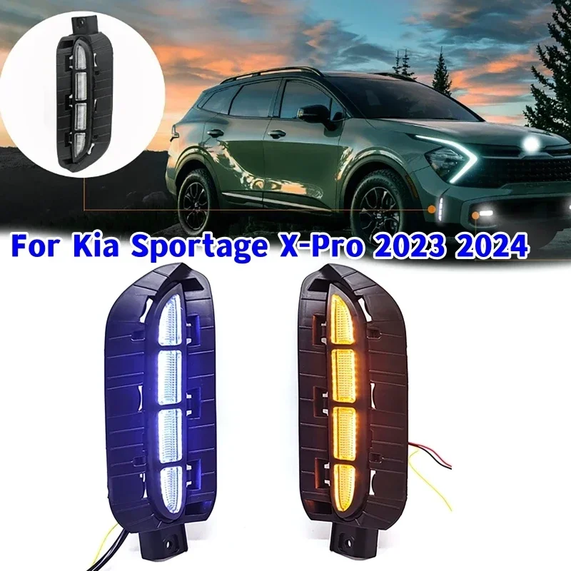 Car LED Fog Light Sequential Flash Turn Signal Lamp Daytime Running Light For Kia Sportage X-Pro 2023 2024