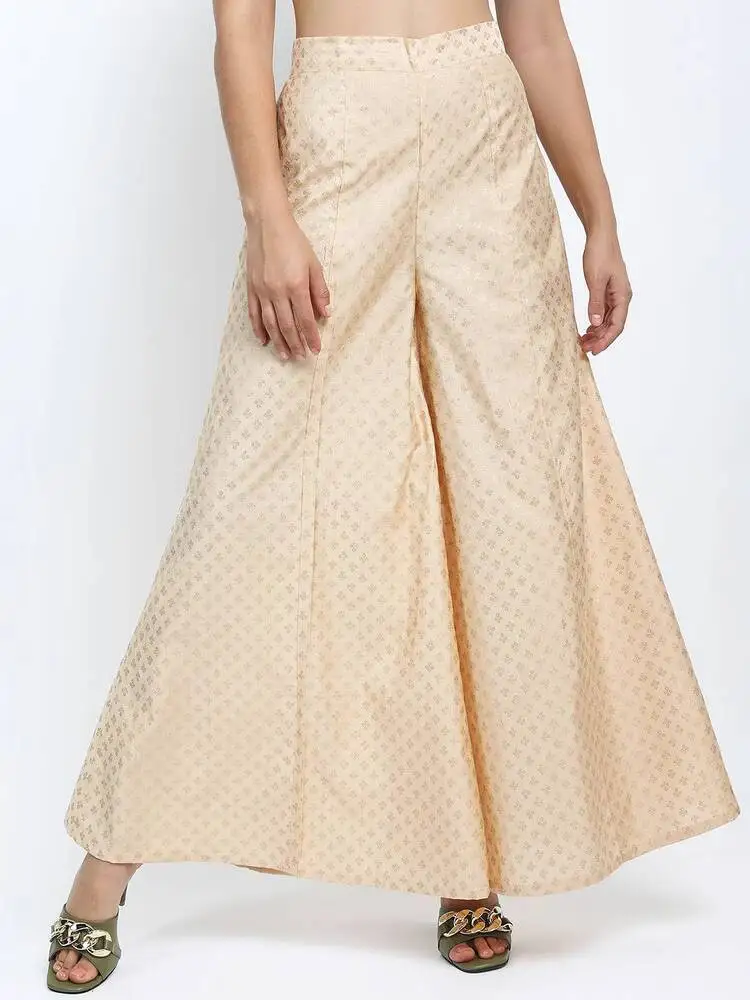 

Indian Women's Clothing New Classic Style Indian-Pakistani Style Cotton Blend Spring Summer Khaki Gold Stamping Printed Wide-Leg