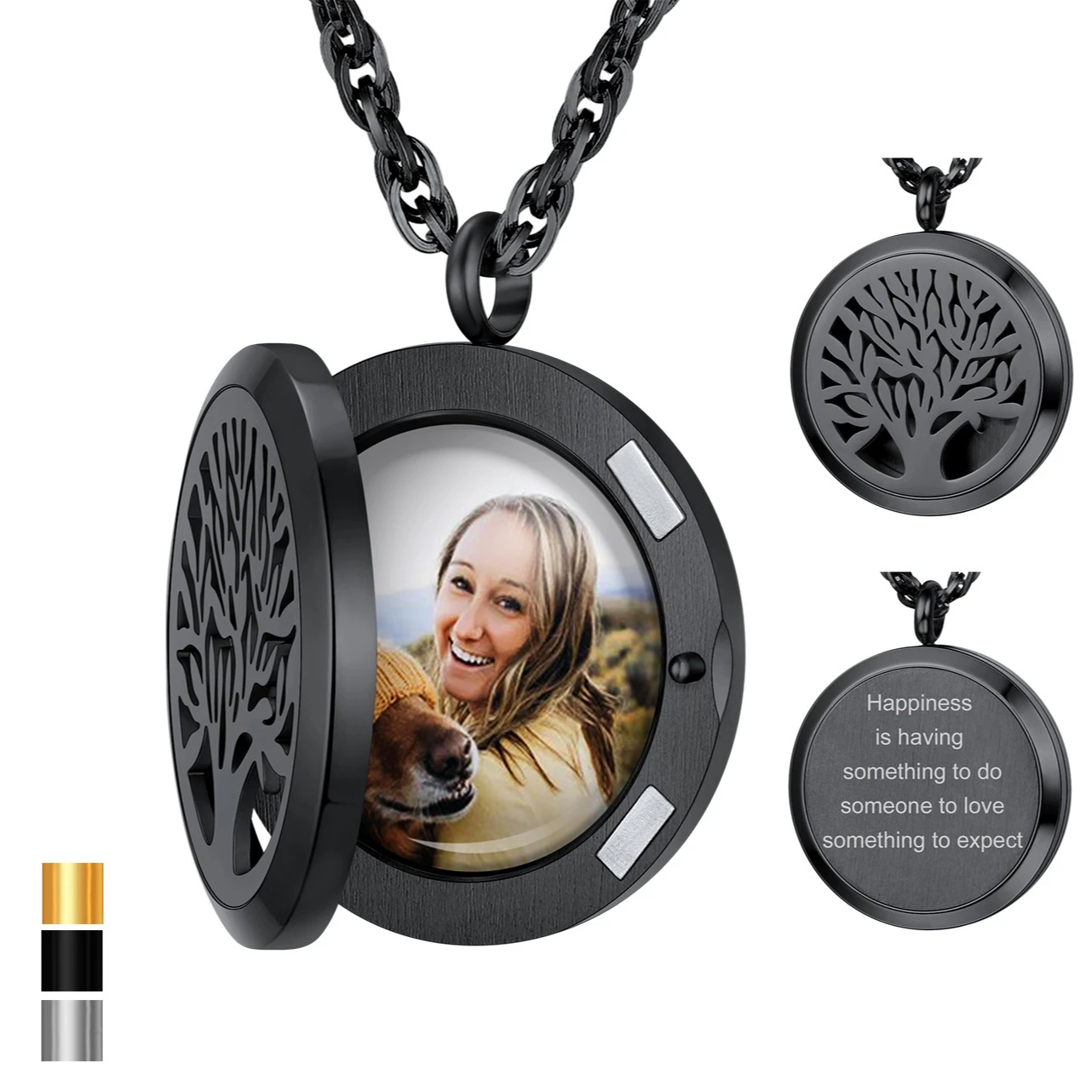 

ChainsPro Stainless Steel Custom Photo Tree of Life Round Locket Necklaces for Man Woman Personalized Picture Text Jewelry Gift