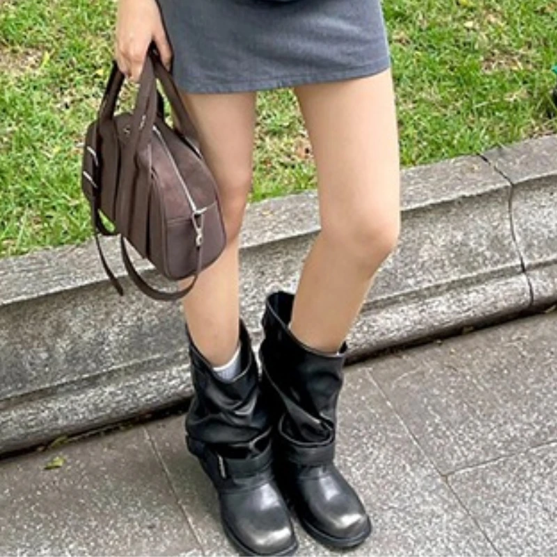 بسيطة وعالية الجودة النمط الغربي المرأة مطوية التمهيد رقيقة الرجعية فارس التمهيد الصيف قصيرة التمهيد جديد 2025 فوق الركبة الأحذية #2