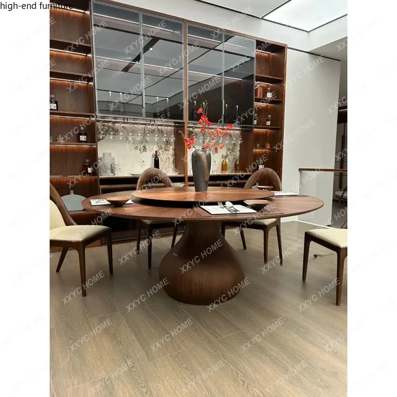 XModern simple water drop solid wood round dining table  small apartment home high-end retro turntable dining table