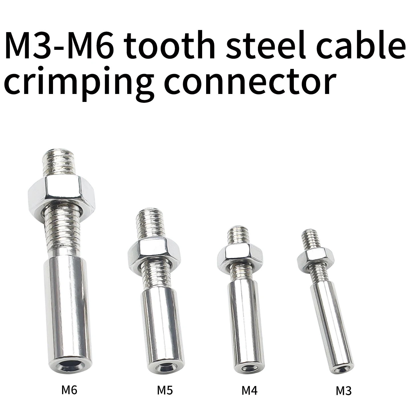 10PCS 1.5/2/3mm Stainless Steel Cable Compression Joint, Bolt Straight Rod Connector, M3/M4/M5/M6 Teeth for Crimping Ropes