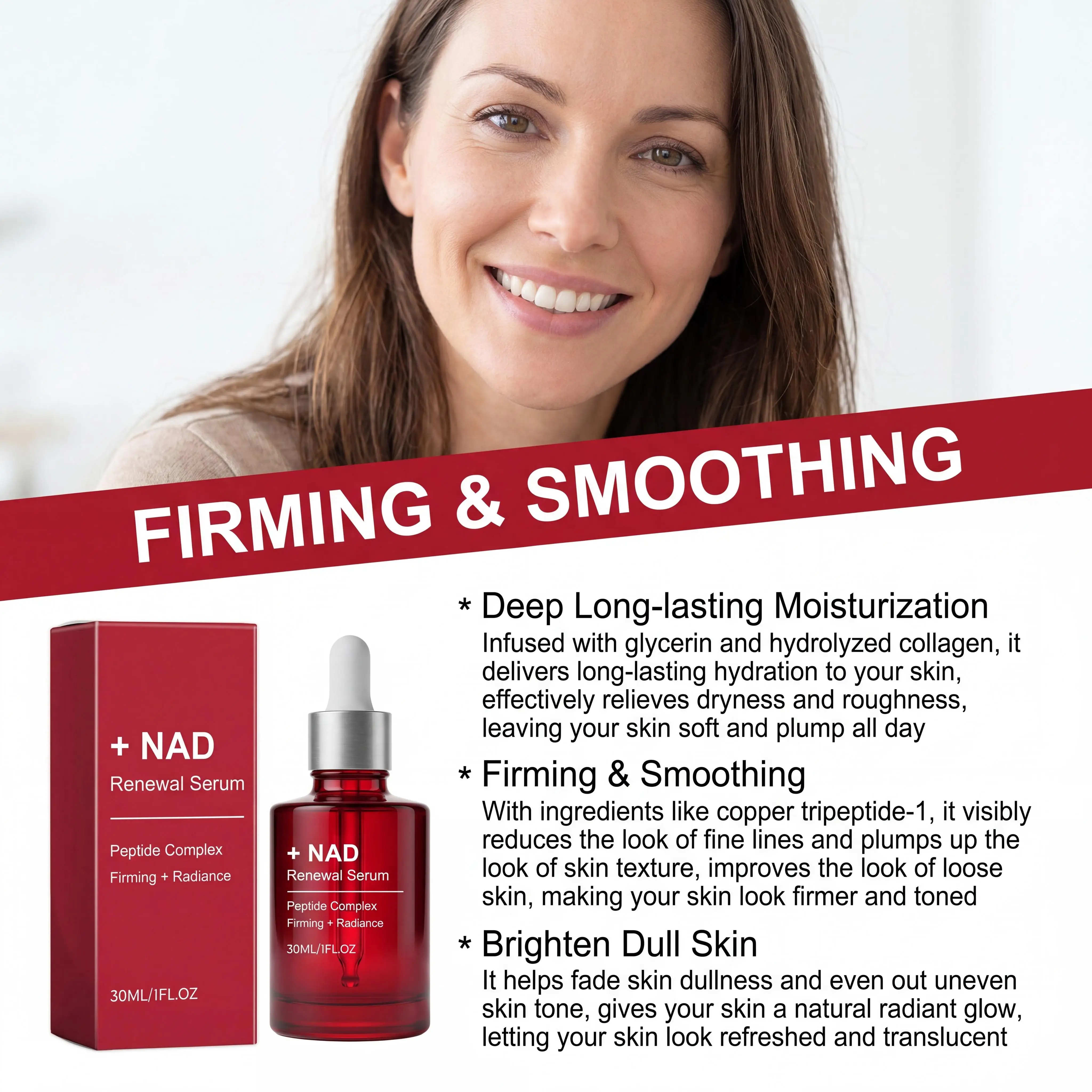 NAD+ Straffendes Serum Kollagen Kupferpeptide Gesichtsserum Anti-Aging Erhöht die Elastizität Strafft die Poren Für ein jugendlich aussehendes Hautbild – Detail 11