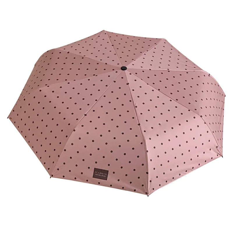 Parapluie élégant à points ronds avec poignée en forme de U, pliable et Compact pour femmes, soleil à 8 nervures, ouverture/fermeture manuelle, voyage Compact