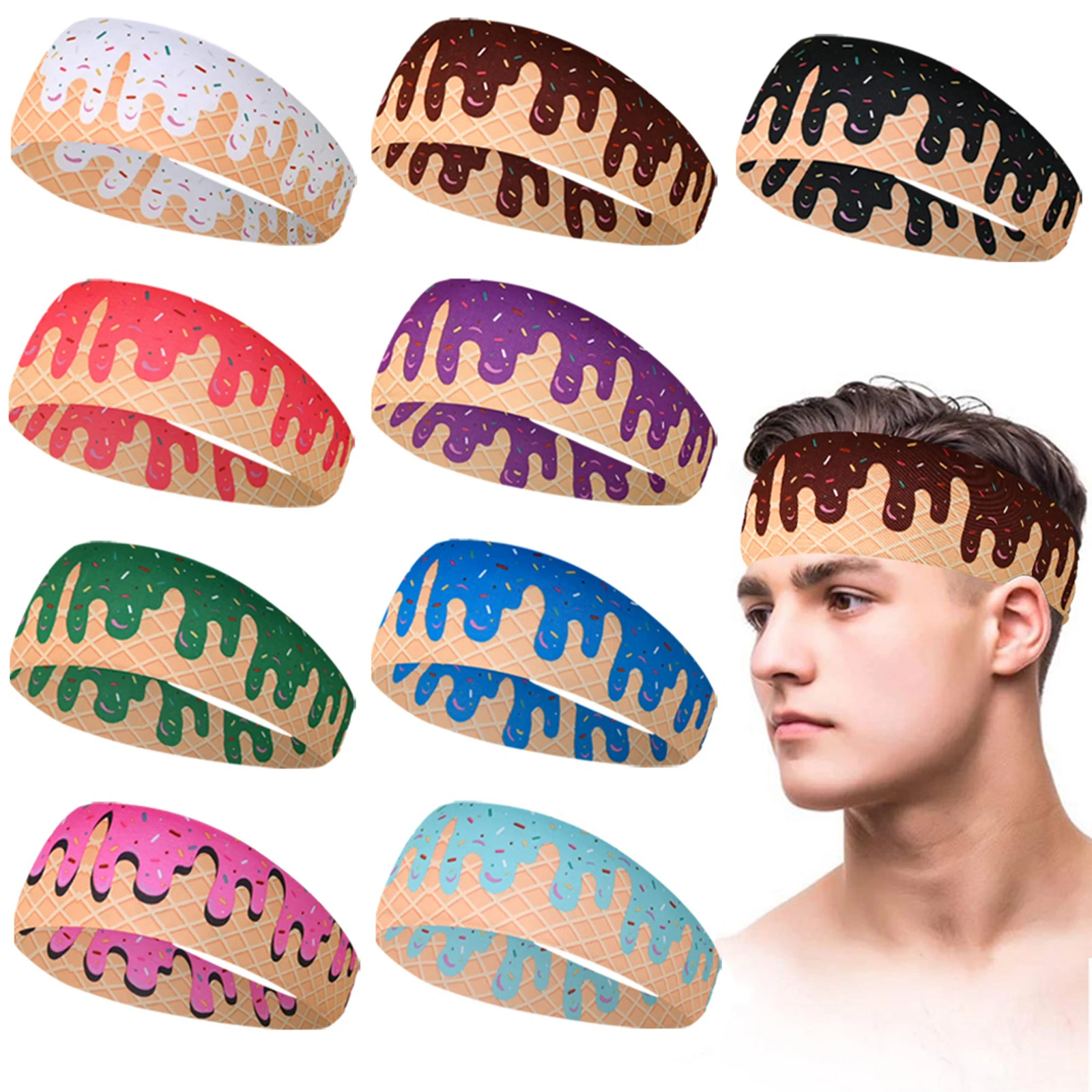Ice Cream Patterned Printed Headband Sweat Absorbing And Ant