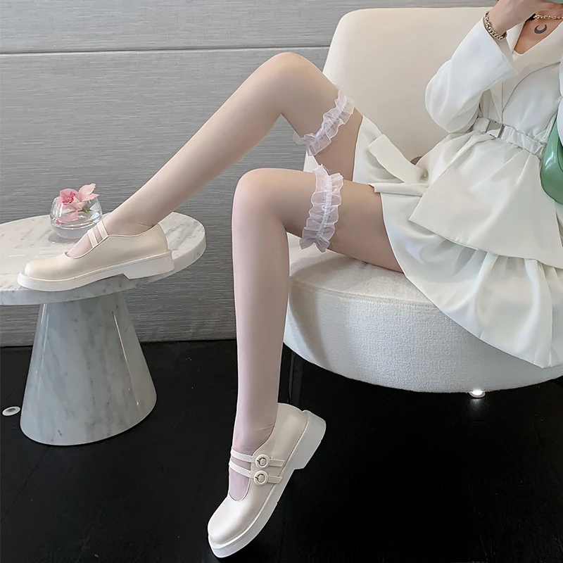 

White Silk Over-the-knee Socks Jk White Pure Lust Lace Lolita Socks Stockings Women's Thin Spring and Autumn Lolita Long Tube