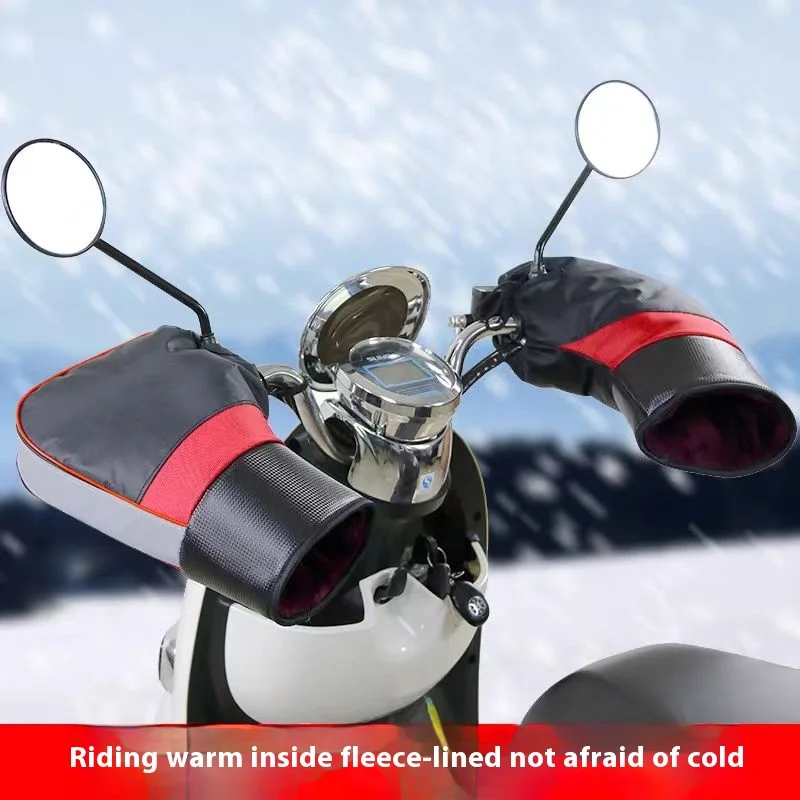 1 par de luvas aquecedoras de inverno para motocicleta, manoplas protetoras para guidão de motocicleta, scooter, grosso, quente, alça, barra, à prova de chuva