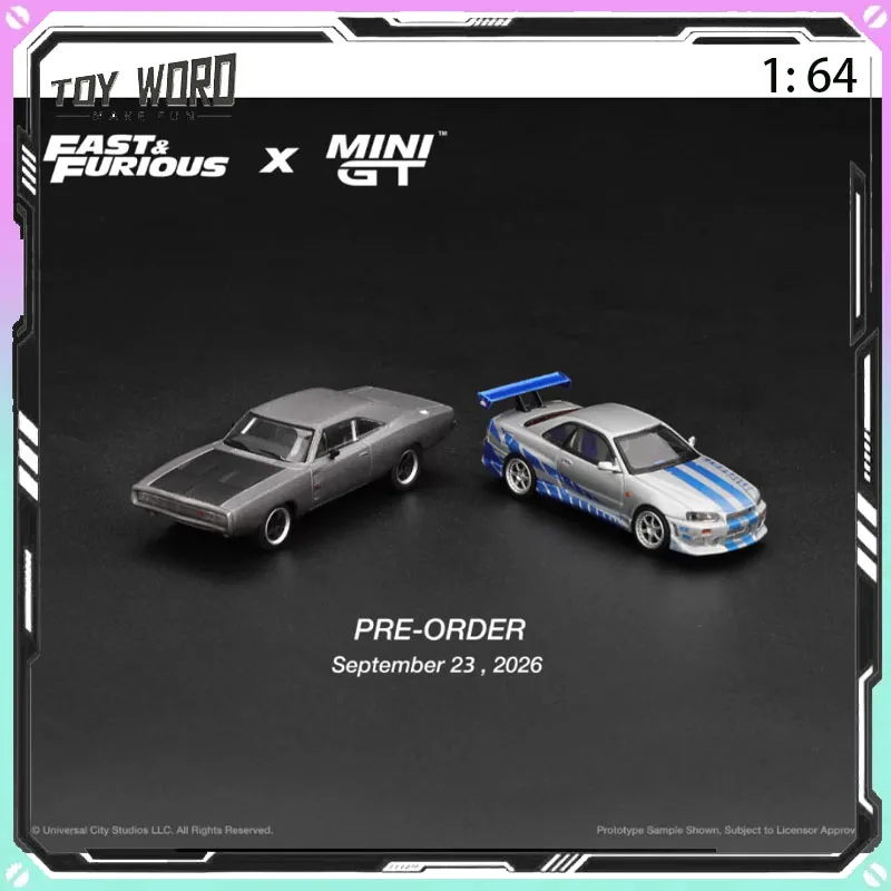 Original MINIGT 64 Dodge Charger Nissan GTR R34 Fast and Furious 12521256 Toy Ornament Gift Favorite Collectible Decorations