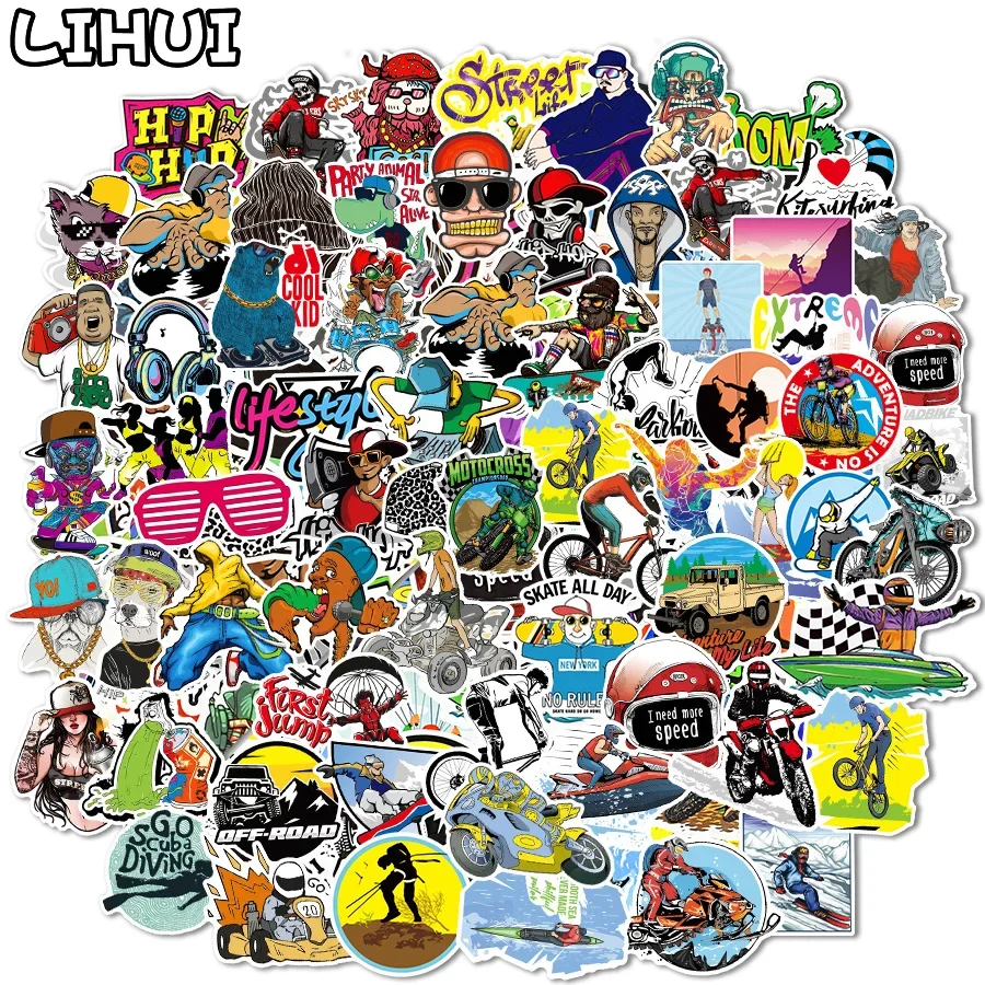 10/100 PCS Extreme Sport Stickers Cartoon Sticker Pack voor Laptop Bagage Auto's Skateboard Hip Hop Graffiti Decals Kinderen Speelgoed