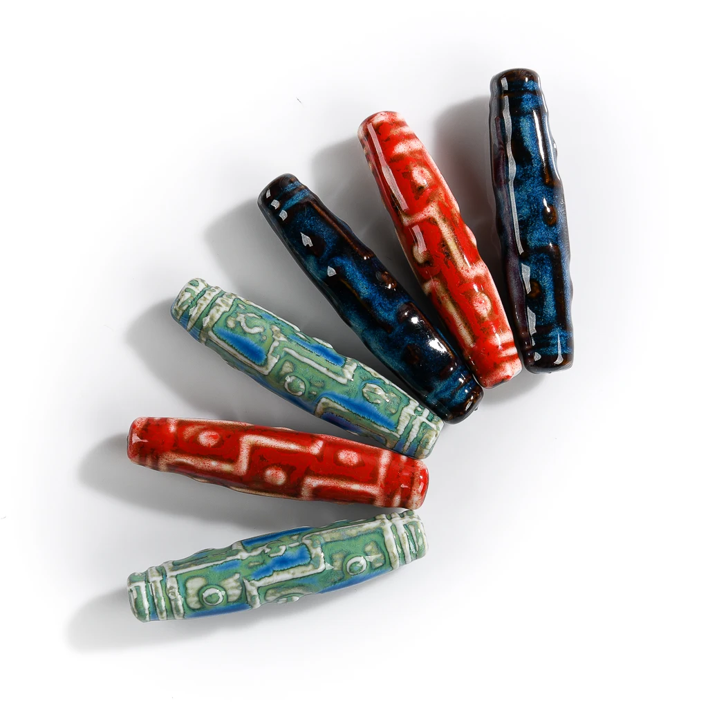 70#2pcs Big Retro Pottery Beads  Exquisite Special Ancient Civilization Abstract Art Ceramic Jewelry Part For Necklace #XN091