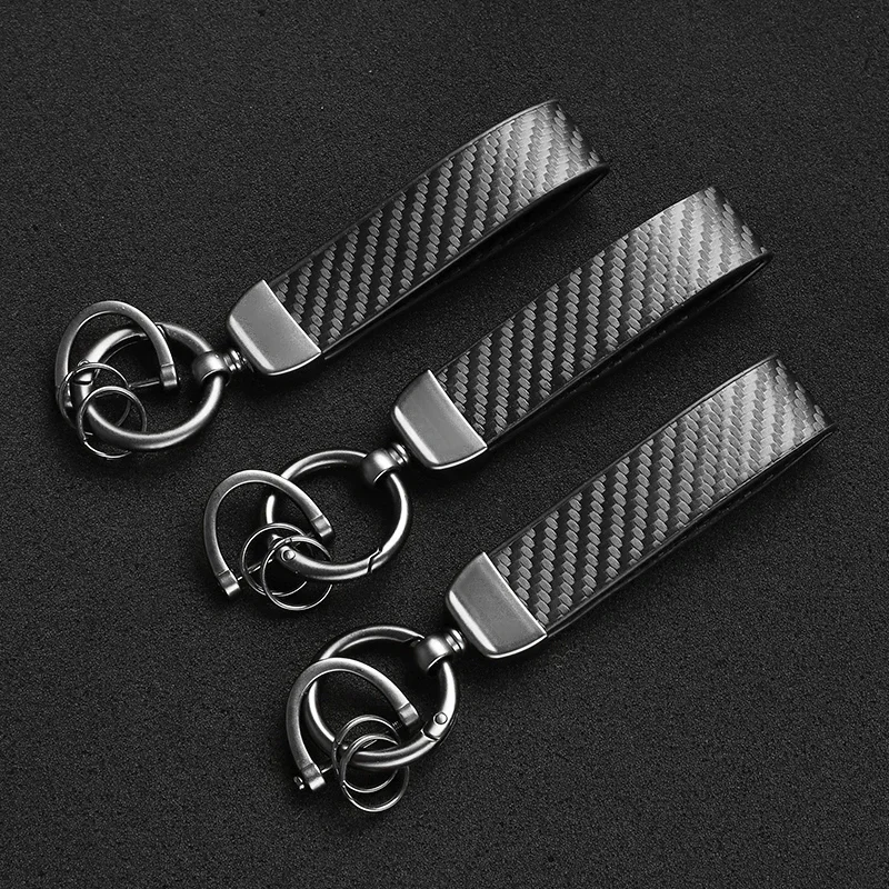 Kohlefaser-Leder Schlüsselanhänger, Langlebiger Metall-D-Ring Autoschlüsselband mit Schlüsselring – Detail 6