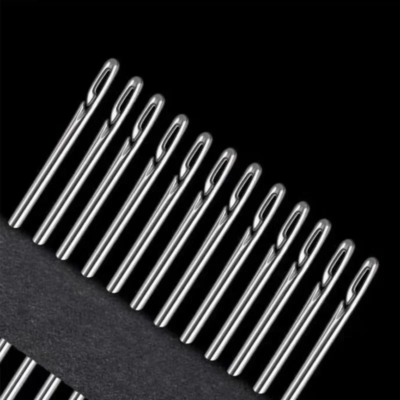 60/12Pcs Blind Sewing Needles Stainless Steel Elderly Big Hole Self Threading Needles DIY Jewerly Beading Household Sewing Tools