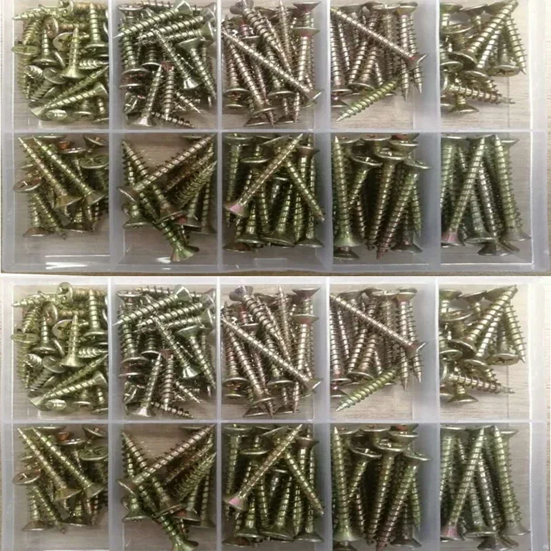 

165pcs M3.5 M4 Self Tapping Screw Cross Countersunk Head Wood Screw Set Zinc Plate Carbon Steel Phillips Flat Head Screws DIY