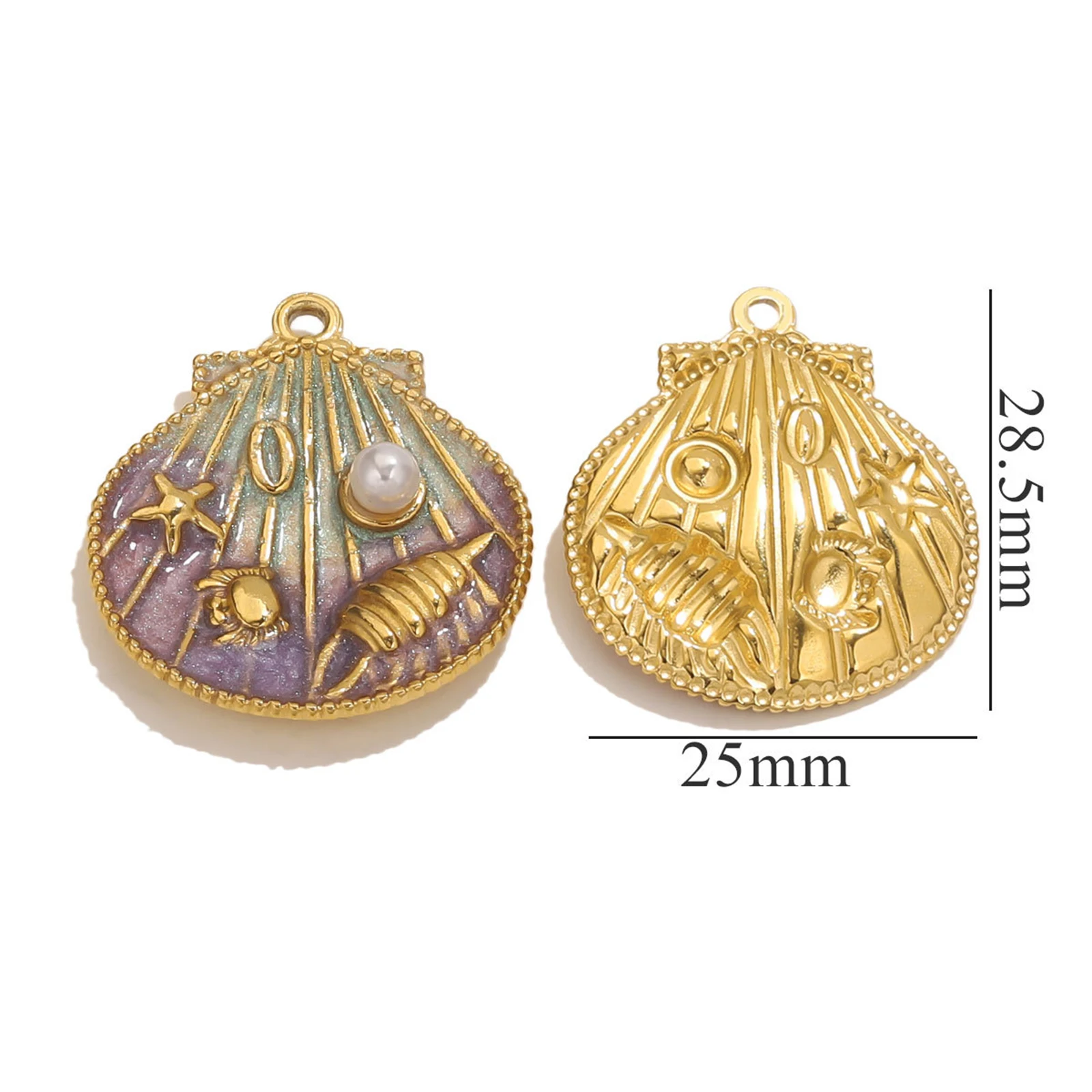 1PC 304 Stainless Steel Ocean Shell Jewelry Charms 18K Gold Plated Conch Sea Snail Imitation Pearl Pendant DIY 25mm x 28.5mm