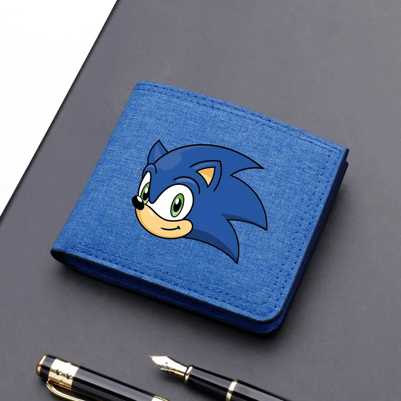 Sonics Men Folding Wallet Boy Cartoon Anime Pattern Purse Multi Functional Money Pack Cute Large Capacity ID Card Bags Xmas Gift