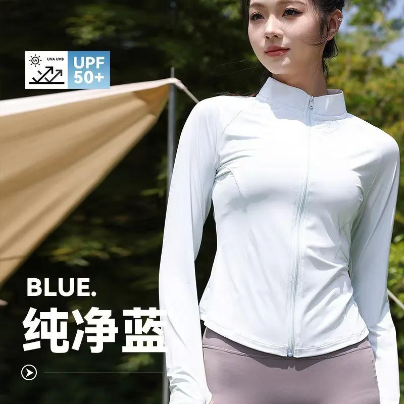 여성용 사이클링 자켓 SPF 50+ 자외선 차단 긴팔 러닝 아웃도어 지퍼 스포츠 셔츠 포켓 하이킹 낚시 셔츠