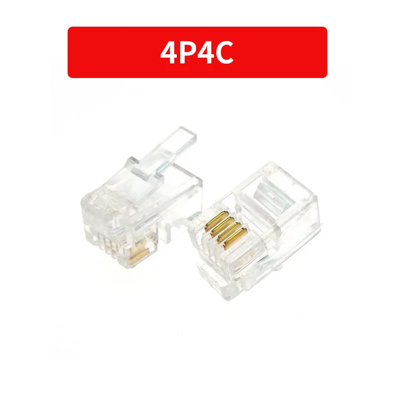 1000PCS Telephone Modular Plug Connector 6P6C 6P4C 4P4C RJ11 RJ12 RJ9 Gold Plated Crystal Head