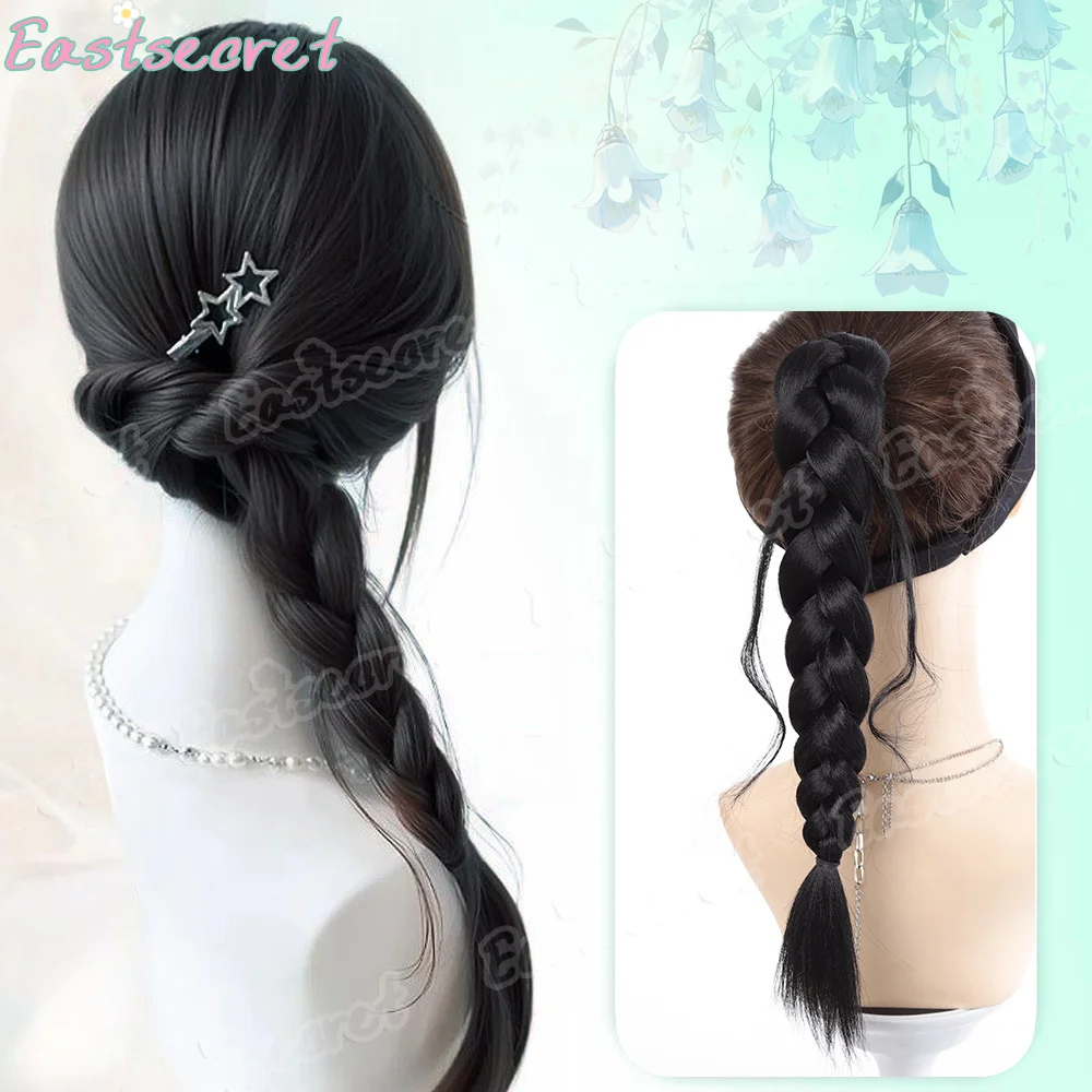 

EAST Synthetic Wig Braids for Women Side Ponytail Dragon-Beard Fishtail Braided High Low Ponytail Hair Tie Textured Twist Braid