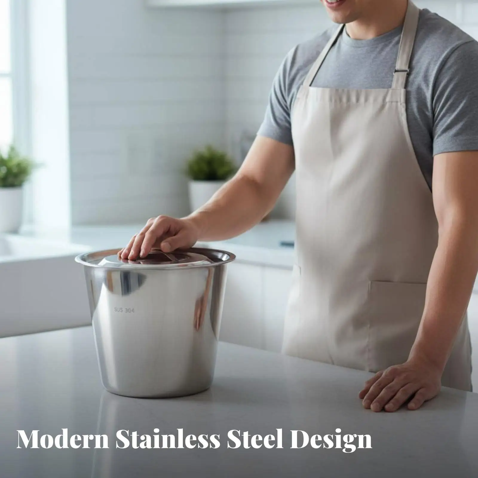 Thick 304 Stainless Steel Bucket Handleless Design Stackable Storage Container for Restaurant Kitchen Soup Pot