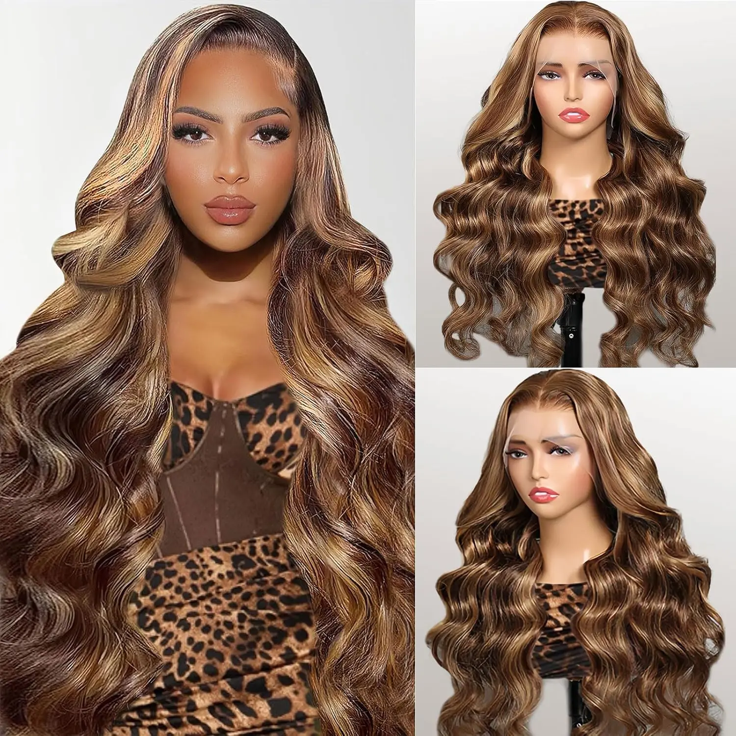 

28 Inch Honey Blonde Ombre Human Hair Wig 200 Density 13x6 HD Lace Front Pre Plucked Body Wave Glueless
