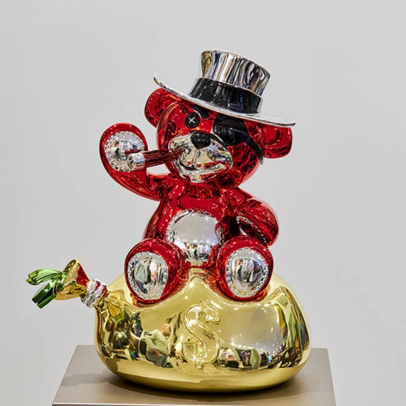 Creative Popular Indoor Decor Art Statues Mirror Electroplated Resin Bear Statue for Home Office Hotel Club Decoration