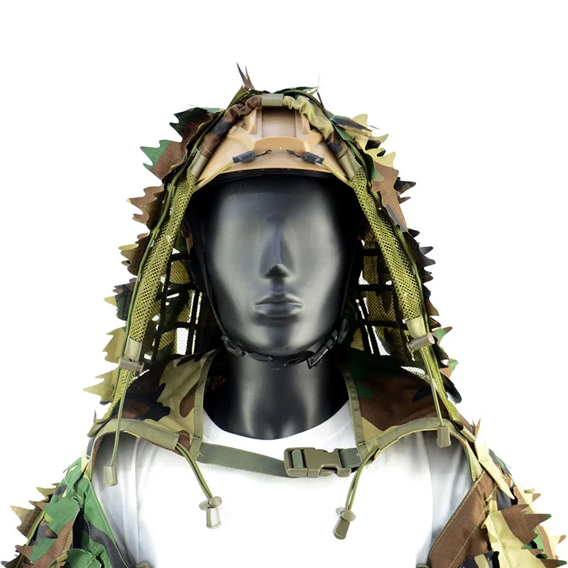 Taktischer Ghillie-Anzug, atmungsaktive Ghillie Viper Hood mit 3D-Blattstreifen, Scharfschützmantel für Wargame, Jagd, CS – Detail 10