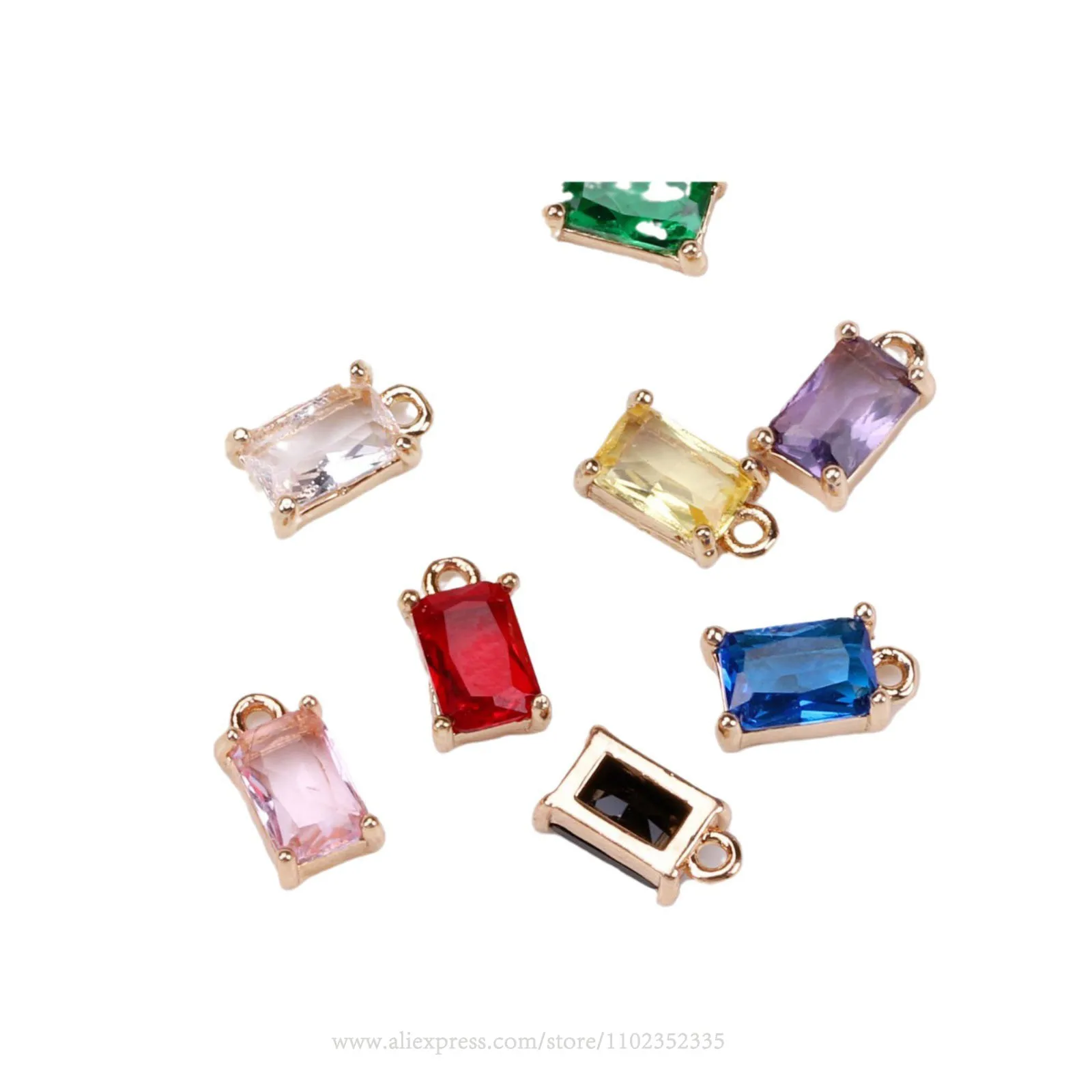 50 قطعة/الحقيبة العصرية DIY مجوهرات اكسسوارات K مطلية بالذهب النحاس متفوقا الملونة كريستال مستطيل قلادة مزدوجة قلادة الموضة