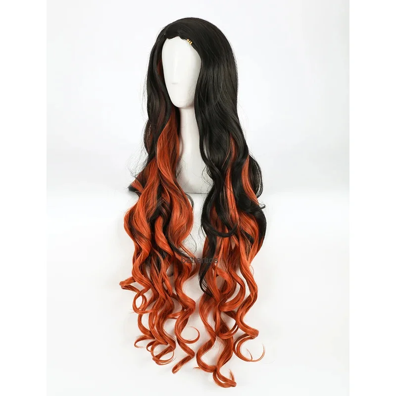 Pelucas de Cosplay Kamado Nezuko, peluca de pelo sintético resistente al calor + gorro de peluca + palo de sellado de accesorios de bambú