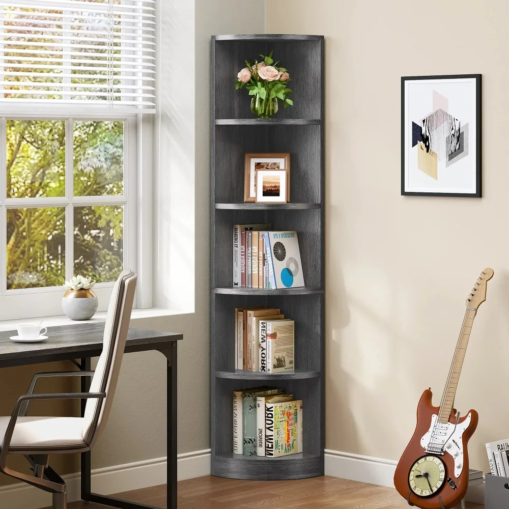 

70.8" Corner Shelf, 5 Tier Corner Bookshelf , Modern Open Free Standing Shelving Unit Wooden Display Rack Storage Shelves