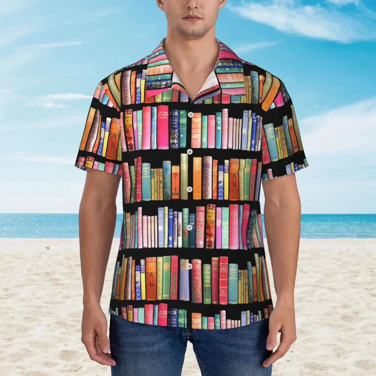 Book Library Print Beach Shirt Bookworms Delight Summer Casual Shirts Men Classic Blouses Short Sleeve Harajuku Graphic Clothing