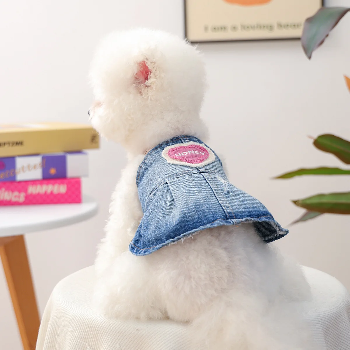 Pet Circle Dog Puppy Clothes Small And Medium-Sized Casual Valentine's Day Honey Love Denim Skirt