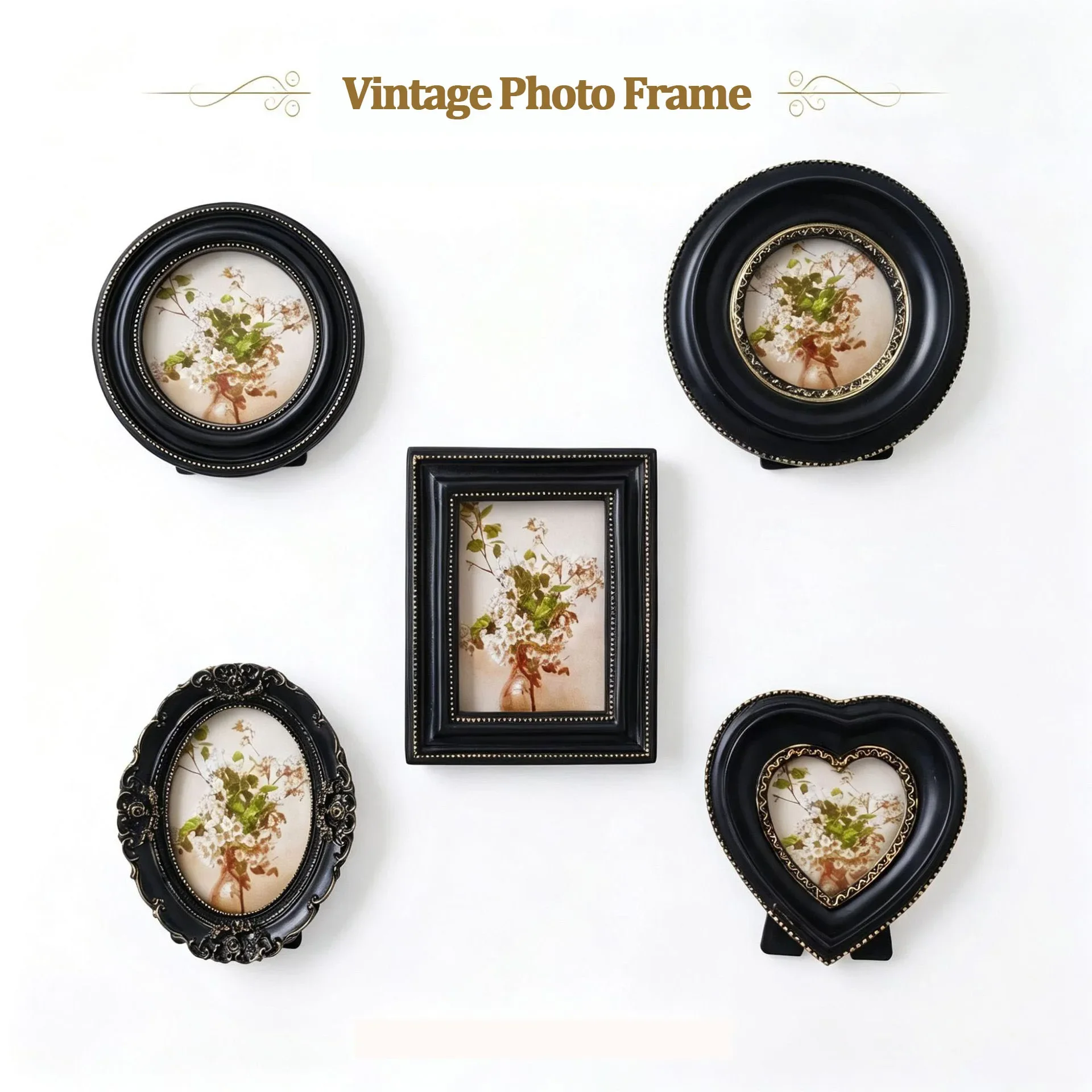 Vintage Resin Heart Shape Photo Frame Classic European Display Frame for Living Room Picture Holder Retro Art Frame Home Decor