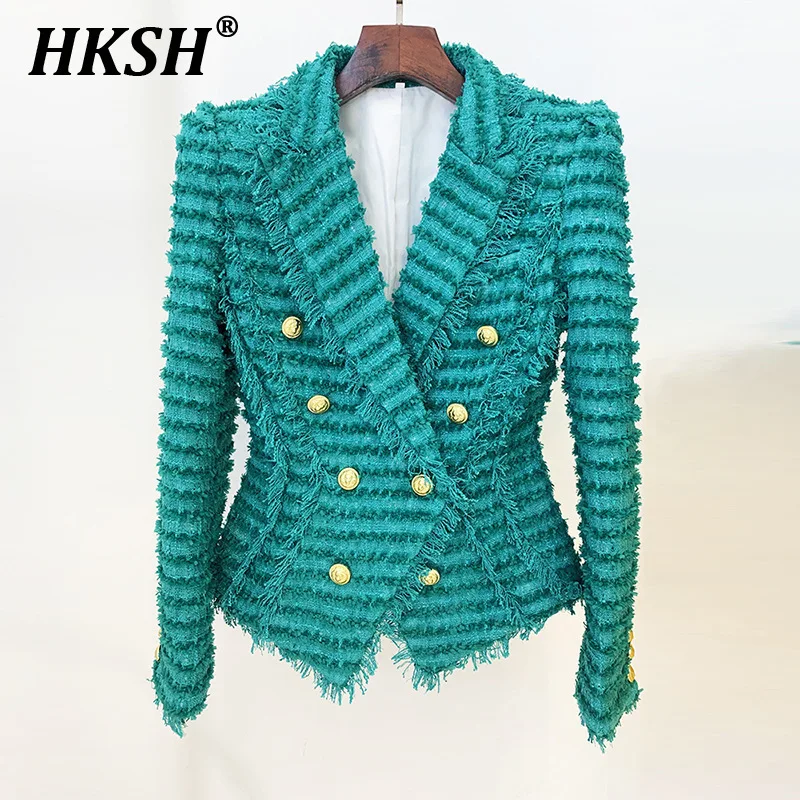 HKSH Spring Autumn Winter New Women\'s Tide Punk Fashion Tassel Edge Coarse Tweed Slim Fit Blazer Chic Ins Elegant Shorts HK3135