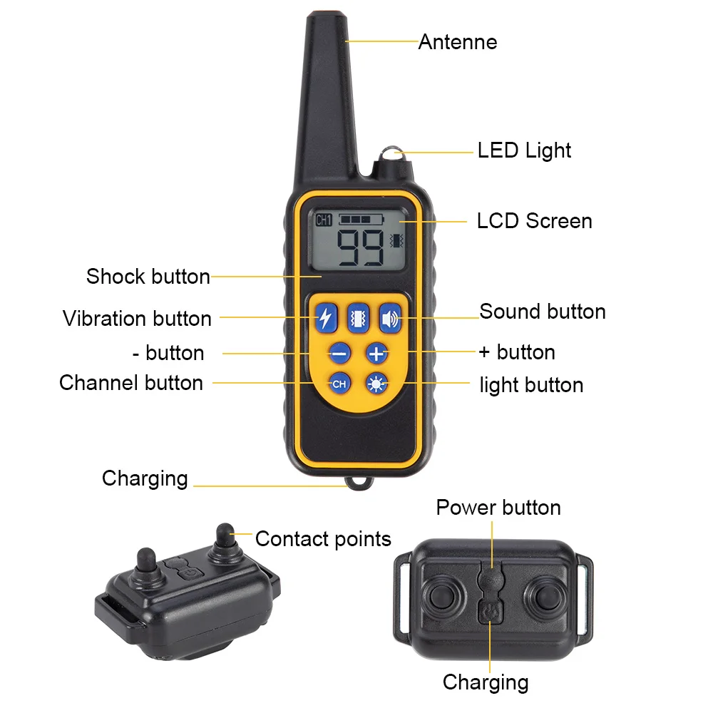 Collare di addestramento per cani digitale da 800m telecomando ricaricabile impermeabile per animali domestici con Display LCD per suoni di