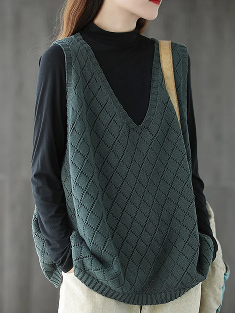 

Свободный вязаный жилет, женский модный брендовый индивидуальный жилет с V-образным вырезом, внутренняя одежда, удобный цветной жилет для поездок на работу...