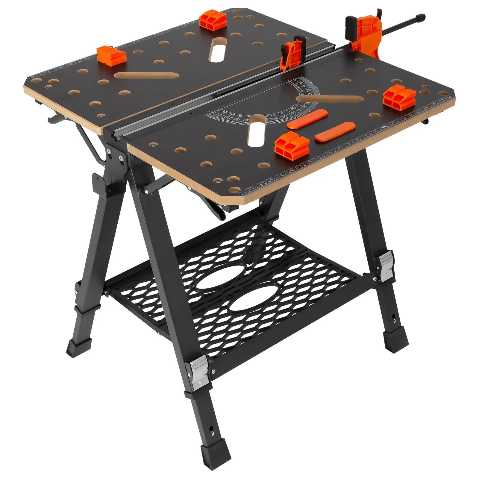 VEVOR Folding Work Table & Sawhorse, 1000 lbs Capacity, 7 Adjustable Heights Easy Setup Multi-functional Portable Workbench