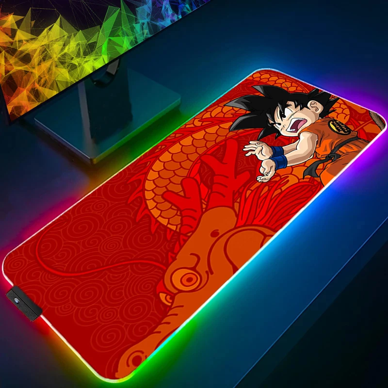 

RGB Mouse Pad dragon Ball Game Rubber Backlight Pc Keyboard Laptop Computer Speed LED Desk Mat Gaming Acessories Anime Mousepad